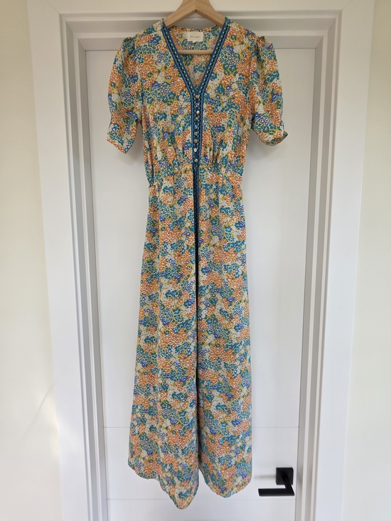 MELLODAY Dresses & Skirts - Melloday Women's Floral V-Neck Puff Sleeve Top - Yellow Multi Color Maxi Dress